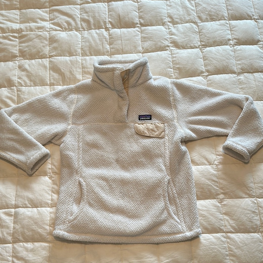 Patagonia White Fleece Hoodie Soft Plush Sweatshirt